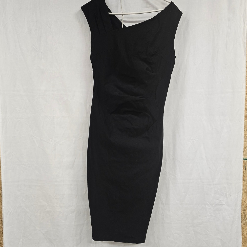 MUXXN Black Asymmetrical Ruched Cocktail Dress Womens XL Pleated Sheath Pinup